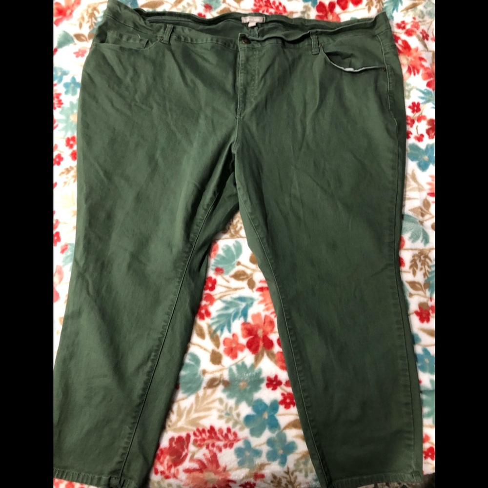 Green petite straight leg jeans